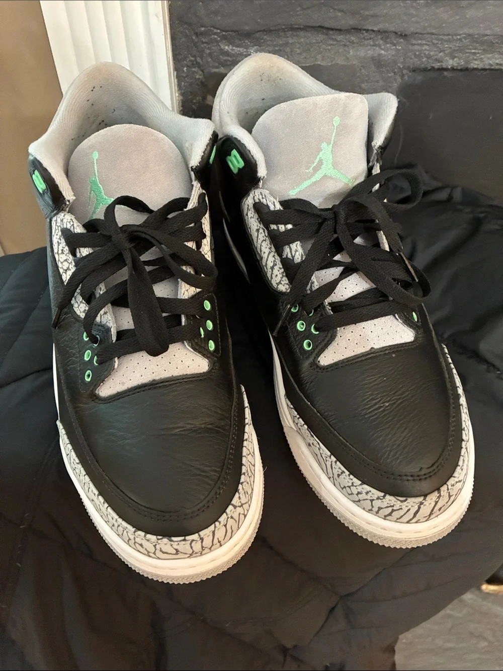 Air Jordan 3 Retro Black White with Mint Green Accents Sneakers
